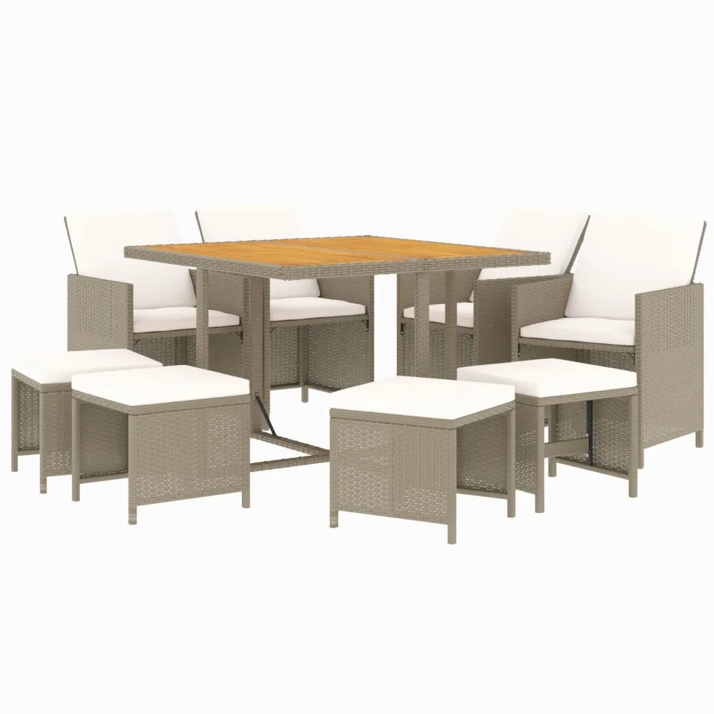 Set da Pranzo per Giardino 9pz con Cuscini in Polyrattan Beige cod mxl 38595