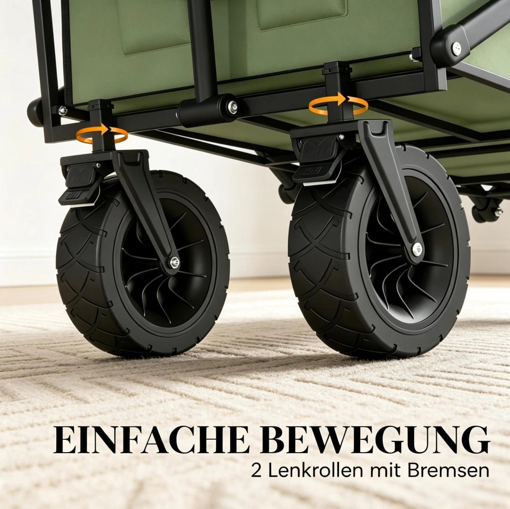Carrello da giardino pieghevole verde con freni e manico regolabile