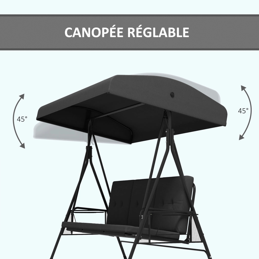 Amaca da giardino 3 posti con cuscini e tavolini ¨C zephmum ¨C grigio, acciaio, poliestere