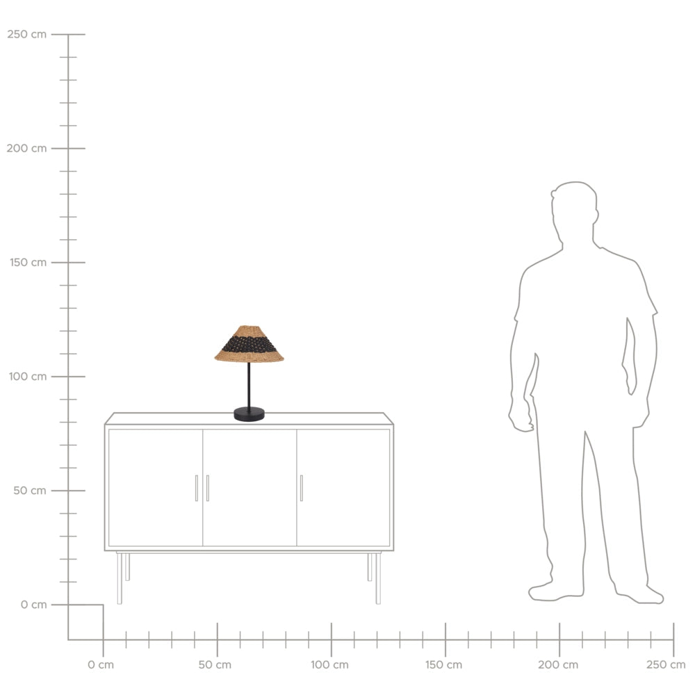 Lampada da tavolo con paralume in corda di carta beige e nero stile boho soggiorno camera da letto