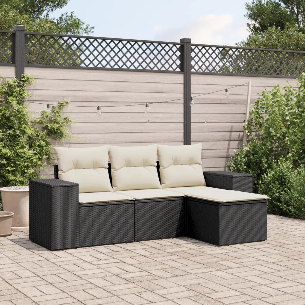 Salotto da Giardino-Set Divani da Giardino 4 pz con Cuscini Nero in Polyrattan 537601
