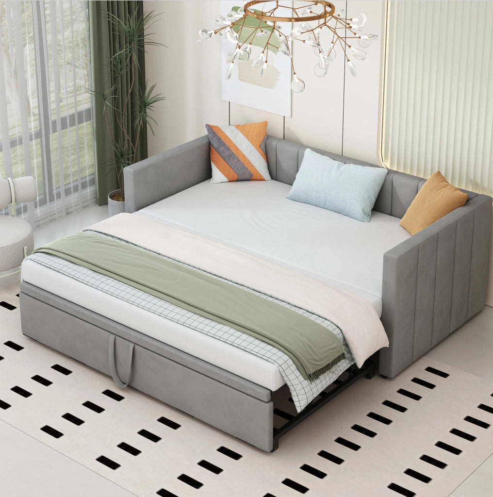 Letto imbottito 90x200 cm estraibile con rete in velluto grigio