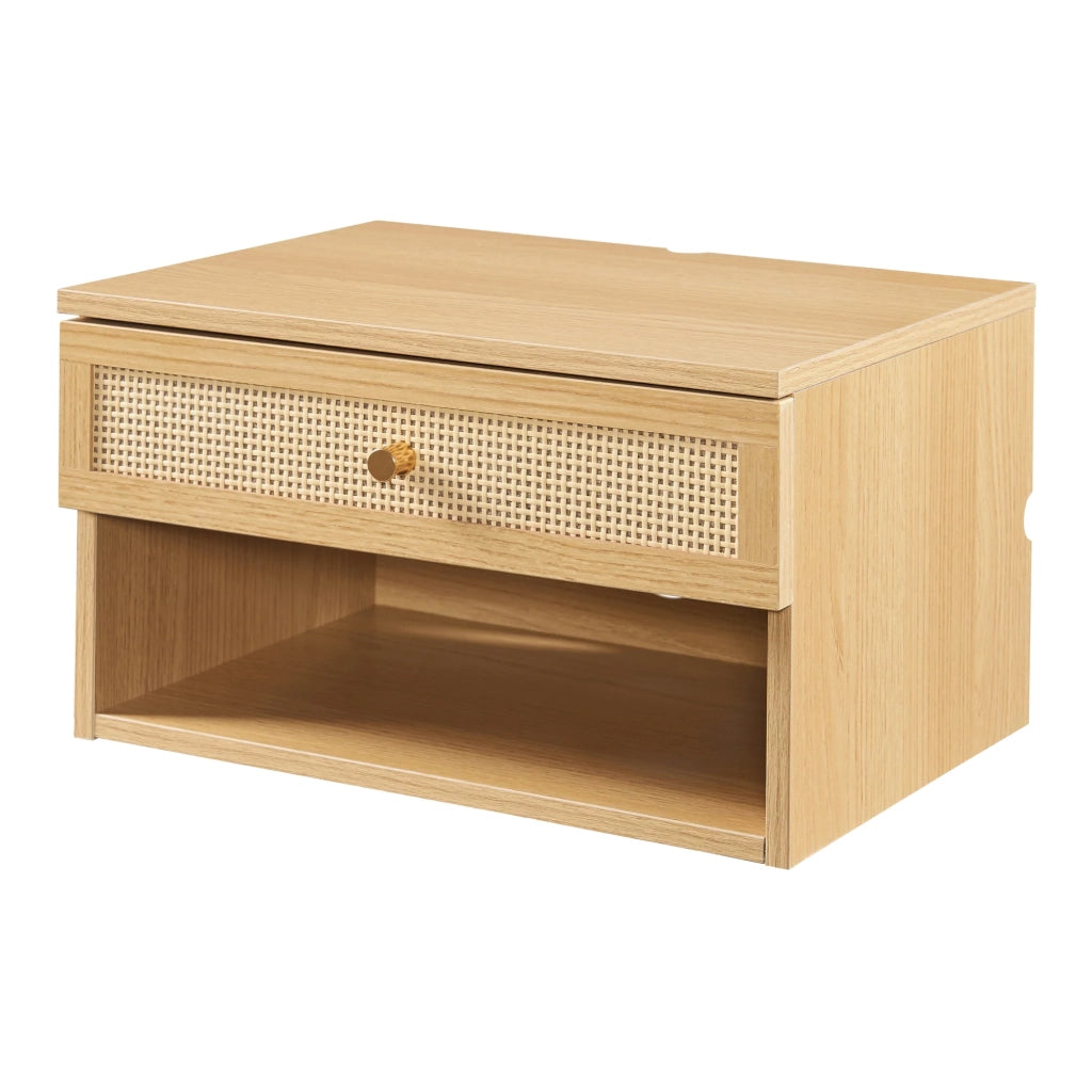 Scaffale dal design senza tempo per soggiorno/camera da letto mobile contenitore da parete 40 x 32 x 23 cm effetto rovere con effetto rattan 03_0011240