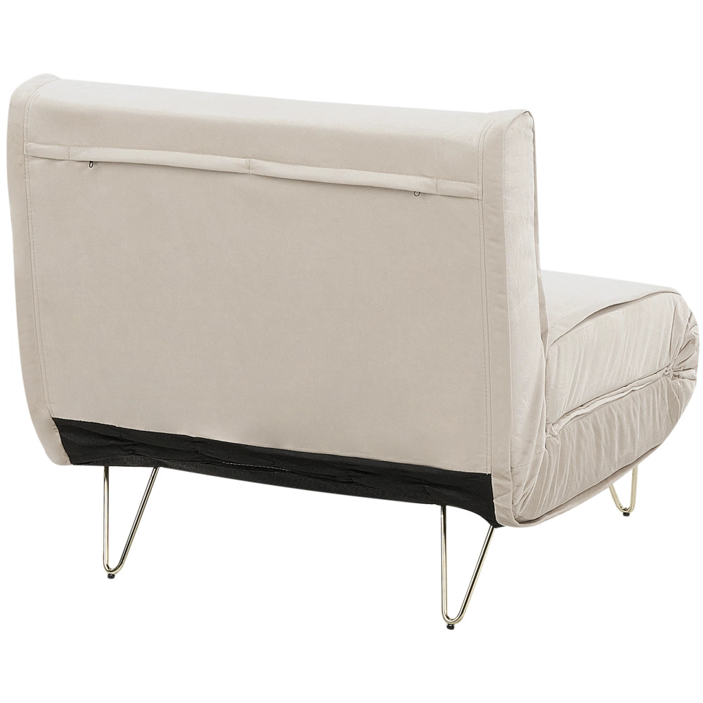 Divano letto 1 posto in velluto beige con cuscino e gambe in metallo dorato pieghevole senza braccioli dorato glamour