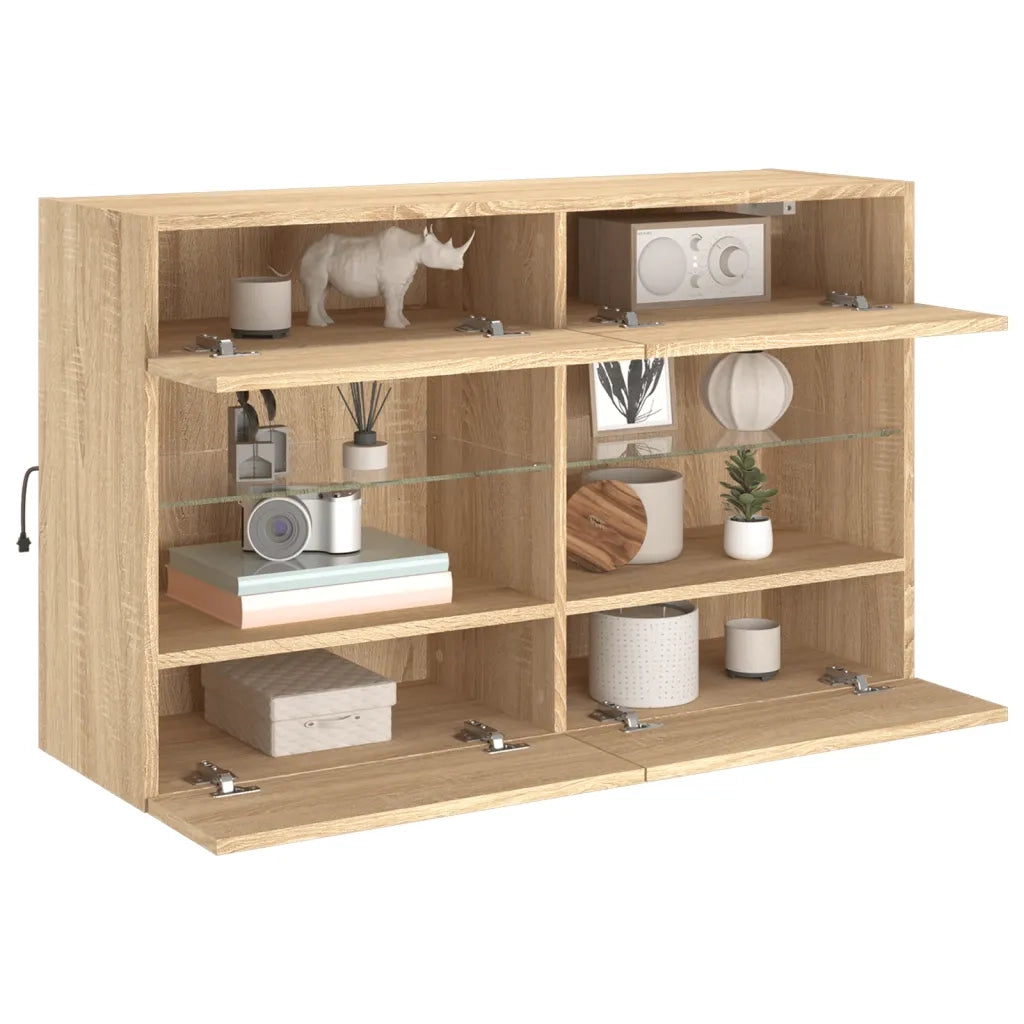 Mobile TV a Parete con Luci LED-Mobile TV a Muro Rovere Sonoma 98,5x30x60,5 cm