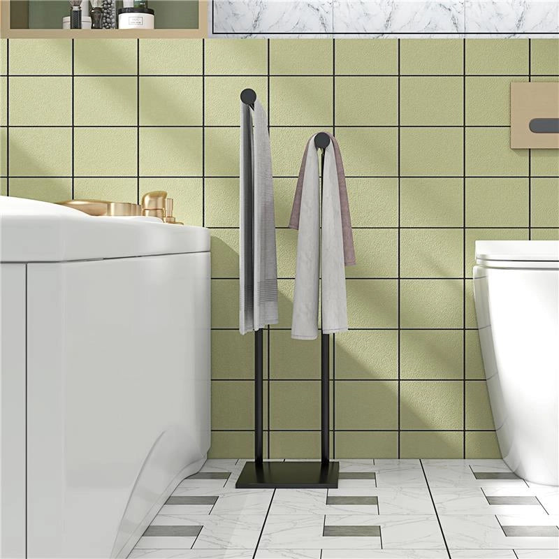 PORTA ASCIUGAMANI BAGNO DA TERRA AUTOPORTANTE A 2 BRACCI IN METALLO, 35.5X20X78CM, NERO