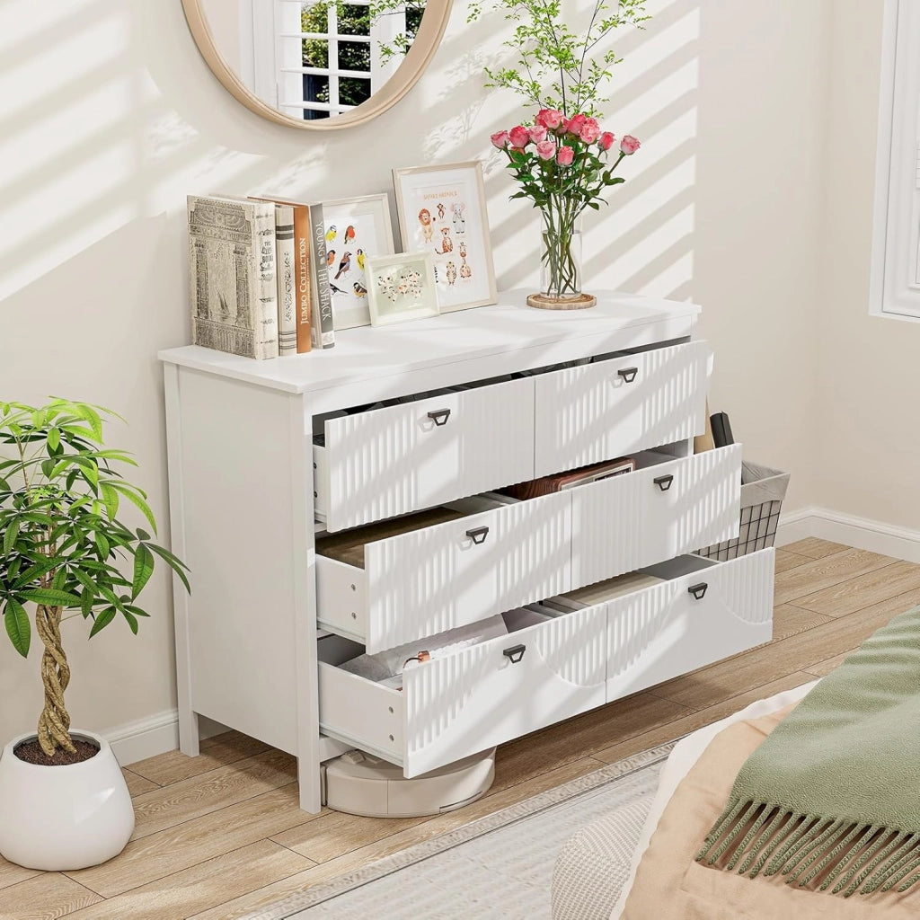 Comò a 6 Cassetti, Cassettiera Multifunzionale a 3 Ripiani, Armadio da Stoccaggio con Kit Anti-Ribaltamento, Ampio Spazio per Camera da Letto Soggiorno Ingresso, 106 x 40 x 79 cm