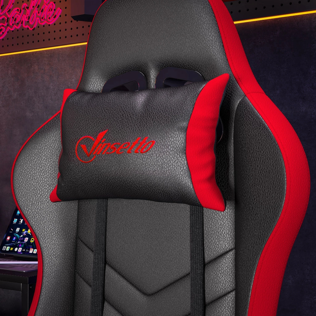 Sedia da Gaming con Altezza Regolabile e Schienale Reclinabile, 65x65x121-129 cm, Nero e Rosso