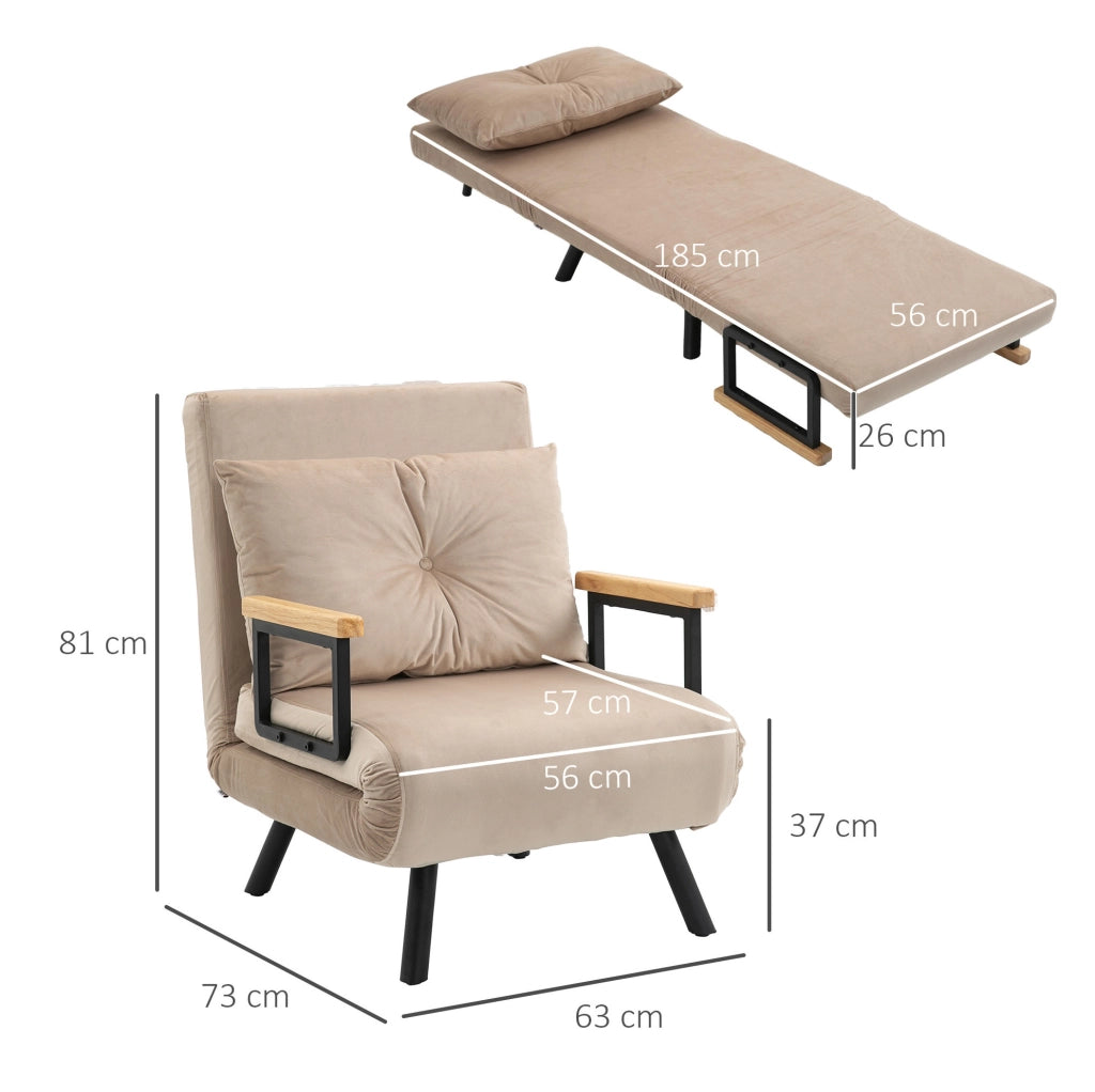 Poltrona letto beige in tessuto effetto velluto reclinabile