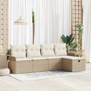 Set Divano da Giardino 5 pcs Beige e Crema polyrattan