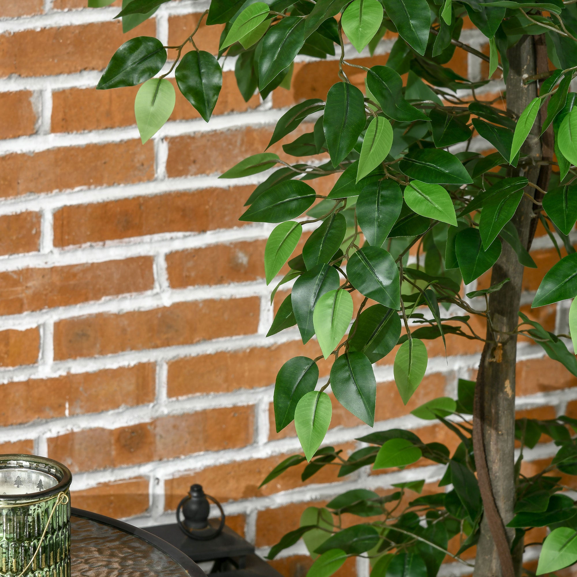 Pianta Artificiale Albero del Tè con 546 Foglie Realistiche e Vaso Cemento 120 cm Verde