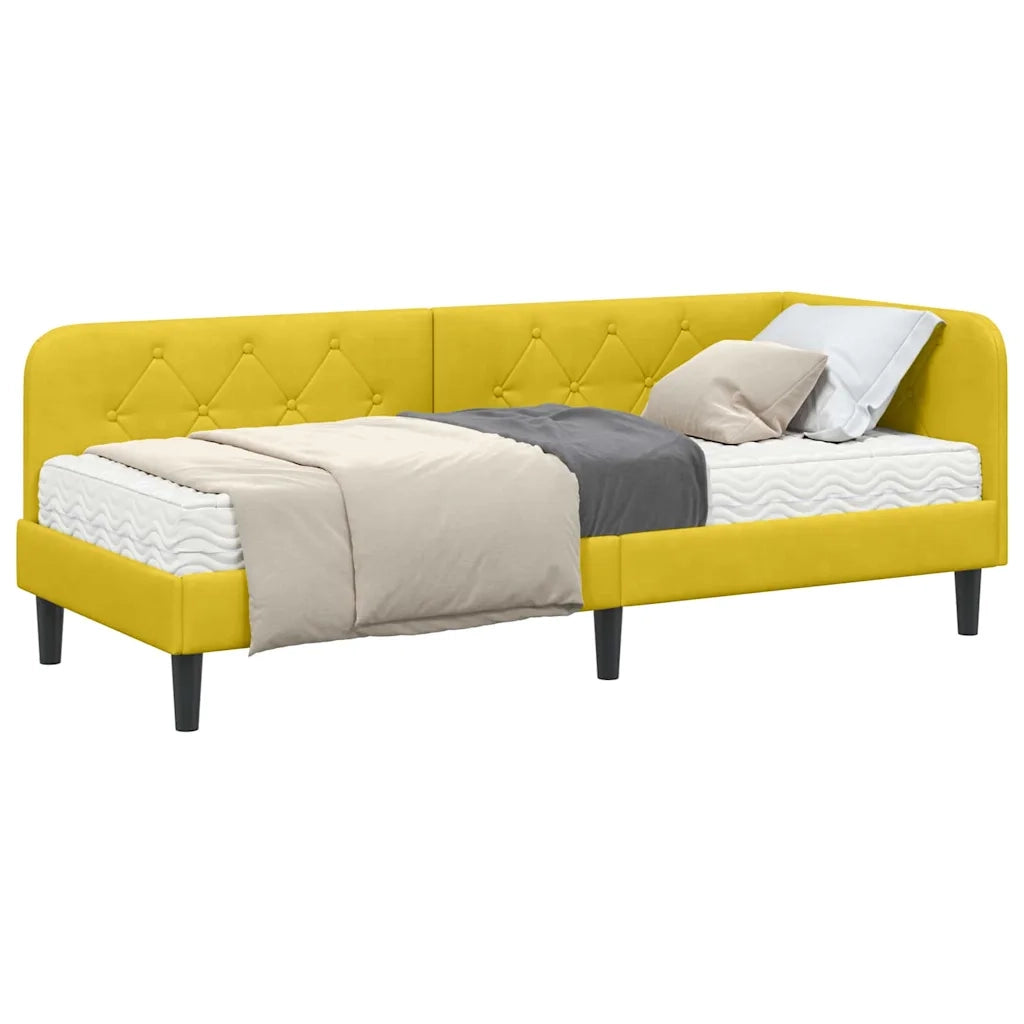 Letto singolo | Letto per adulti | Cornice del letto ad angolo Giallo 80 x 200 cm Velluto