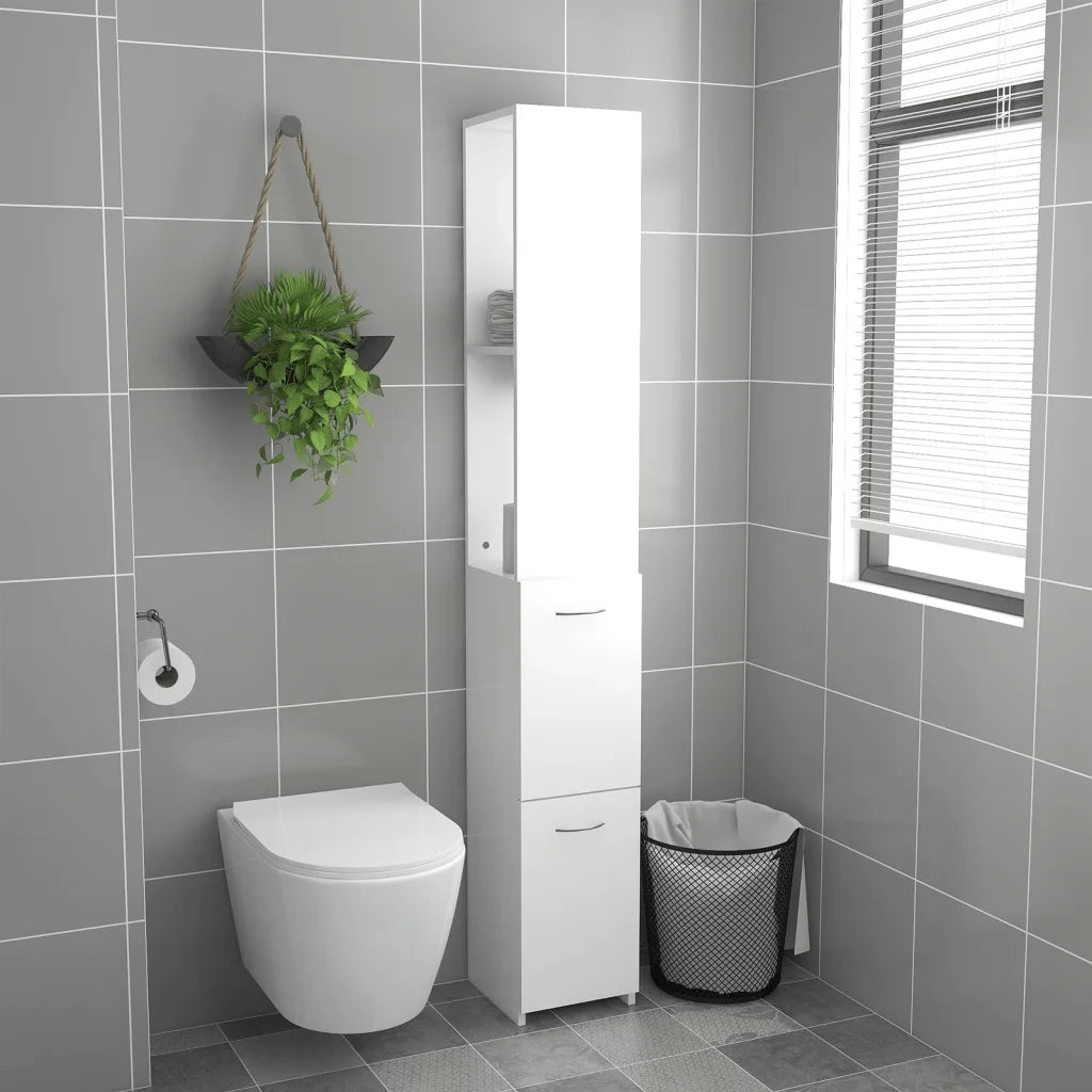 Armadietto da Bagno | Armadio da bagno Bianco 25x26,5x170 cm in Legno Multistrato