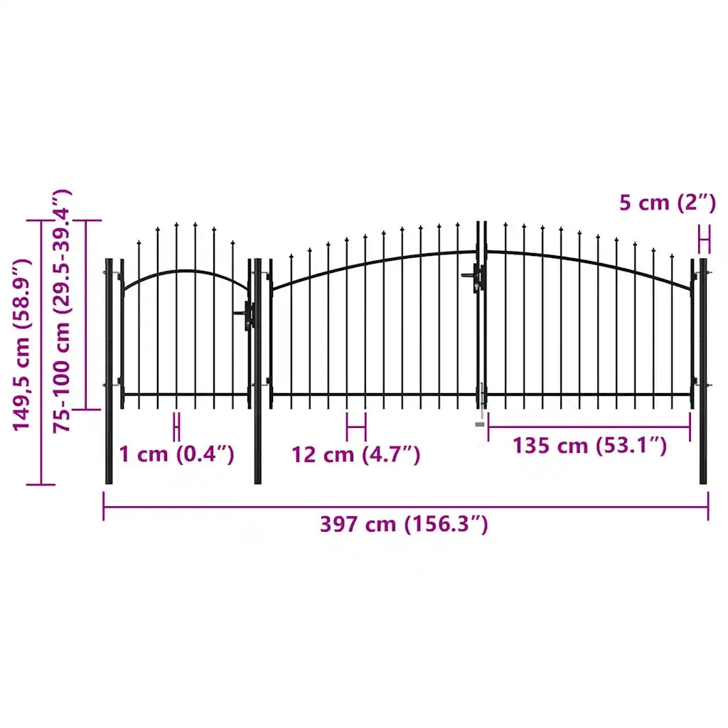 Cancello da Giardino Woerden in Acciaio 1x4 m Nero CFW9743226