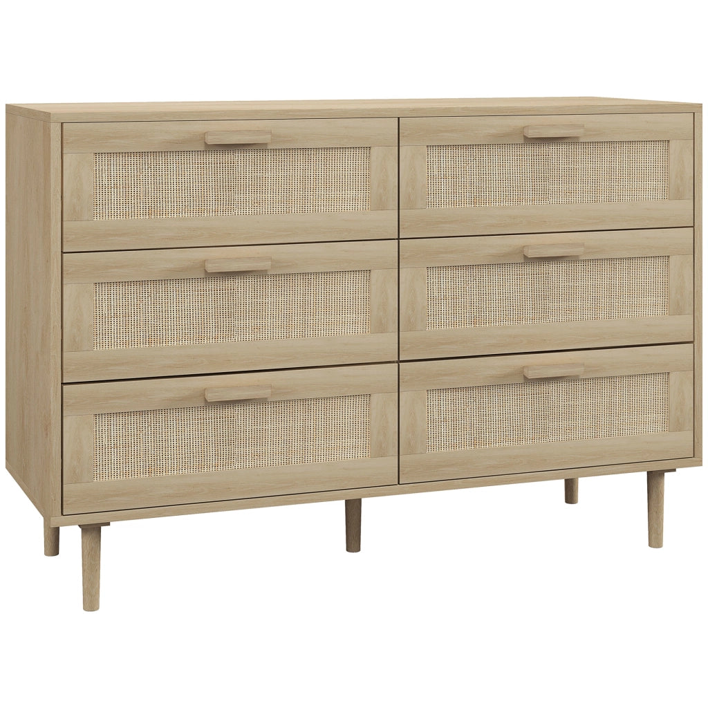 Cassettiera 6 Cassetti in Legno e Rattan ¨C zephmum ¨C 110x40x75 cm