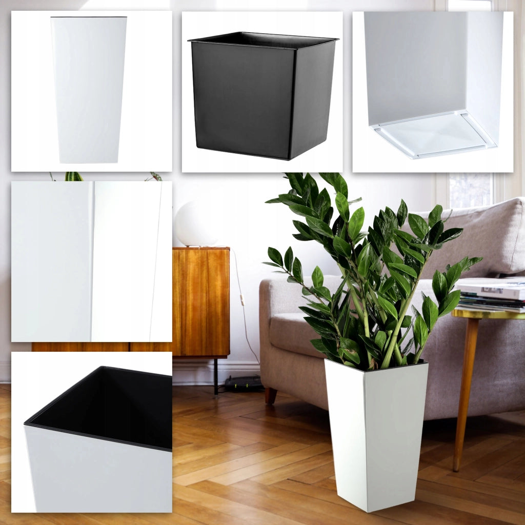 Vaso da fiori KADAX per giardino + inserto 18x36 cm, alto, bianco lucido, fiori grandi