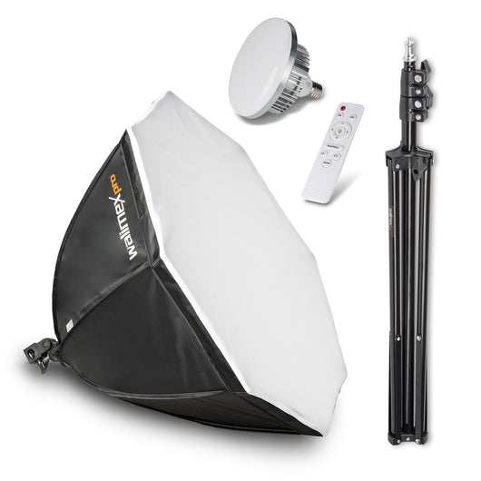 Softbox Octagon Ø65cm 60W Bi Color LED I incl. treppiede, diffusore, borsa e telecomando I Temperatura colore da 3.000 a 6.000 K I Per foto e video professionali I Inclinabile