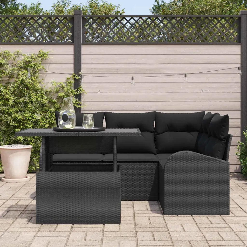 Set Divano da Giardino con cuscino 5 pcs Nero Poly Rattan 3348639