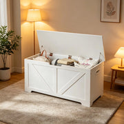 Panca contenitore da ingresso in legno con spazio nascosto, coperchio e 76 l, bianco, 100 × 47 × 40 cm