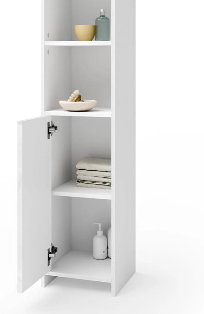 Mobile bagno alto Kiko, Bianco, 30 x 190 cm, per la conservazione di accessori da bagno e compatibile con Kiko