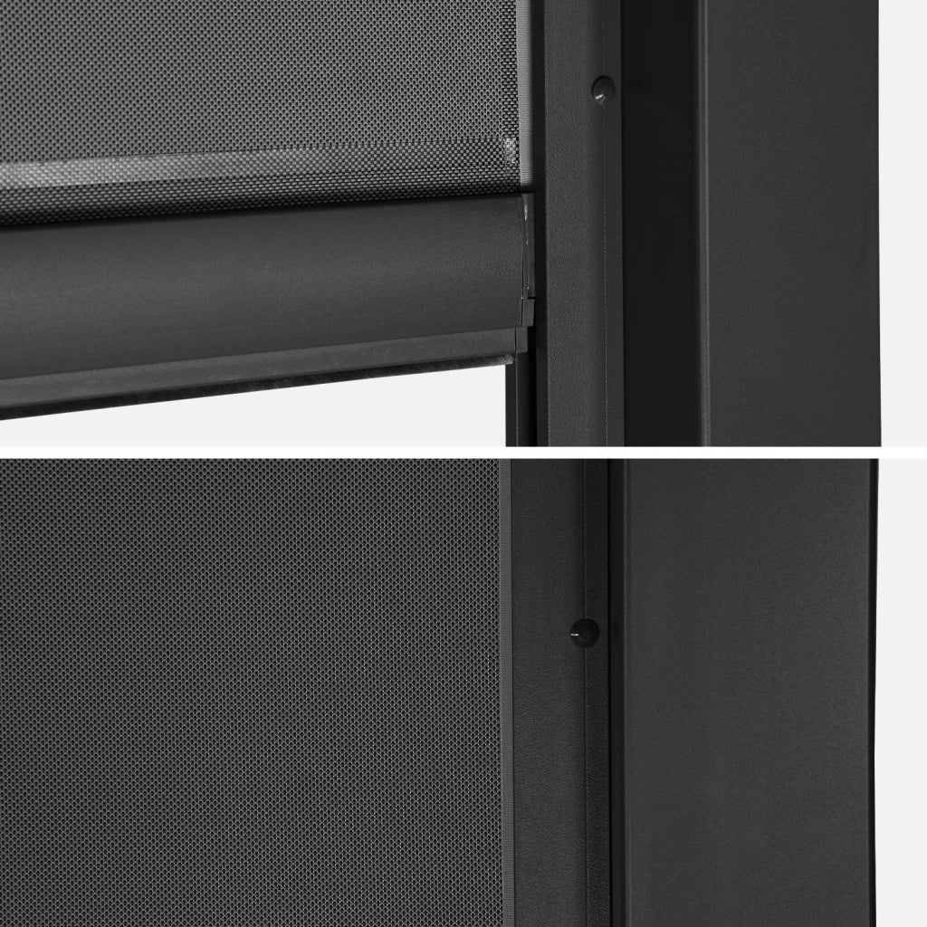 Pergola bioclimatica 3x6m in alluminio e acciaio + 4 tende 3m, nero