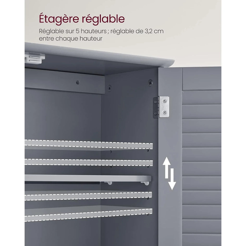 Mobiletto portaoggetti da bagno/armadietto portamedicinali a parete con ripiano regolabile doppia anta e ripiano aperto 60 x 20 x 70 cm grigio 12_0006516