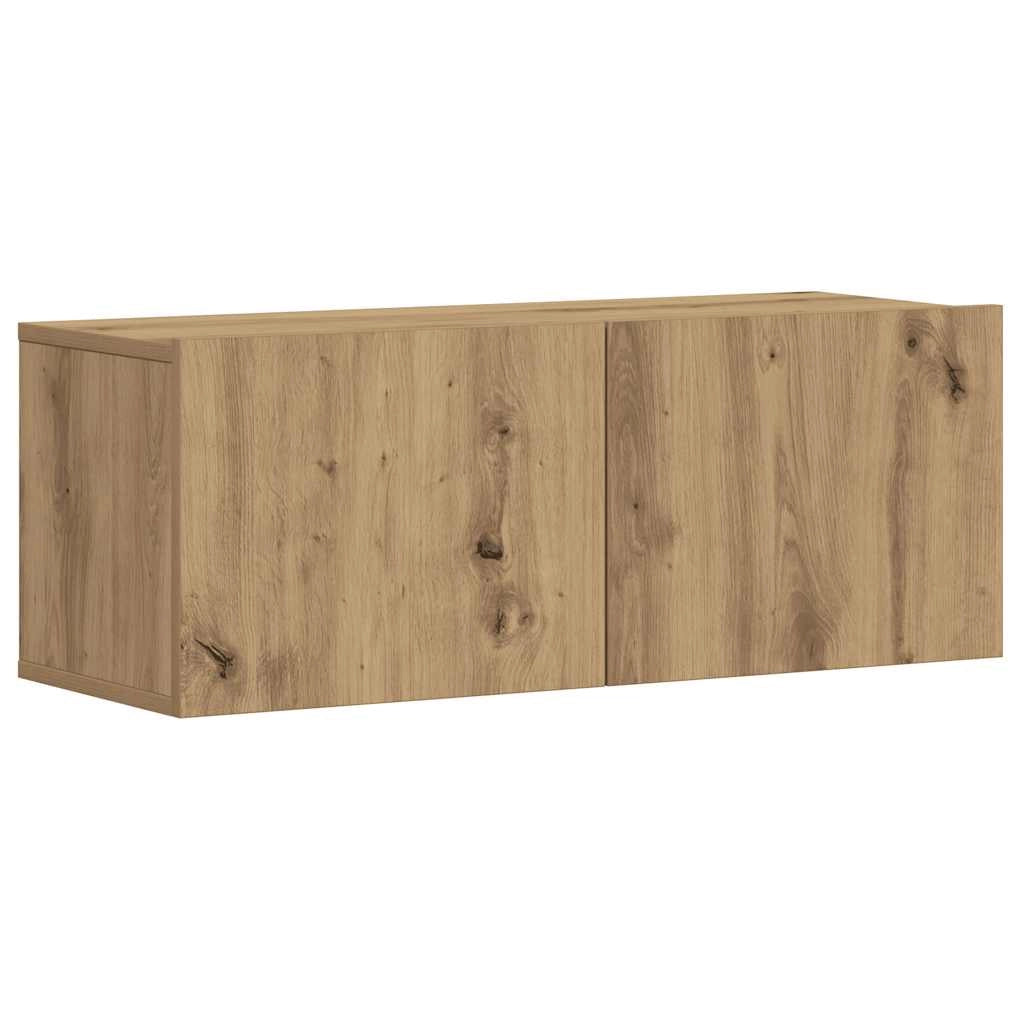 Set di 3 moderni mobili TV da parete con ampio spazio di archiviazione 80 x 30 x 90 cm realizzati in legno di rovere ingegnerizzato finitura artigianale 02_0055859