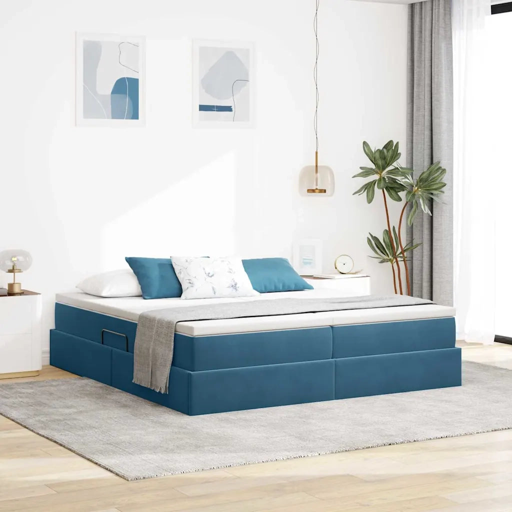 Letto con contenitore e materasso Blu Scuro 200 x 200 cm