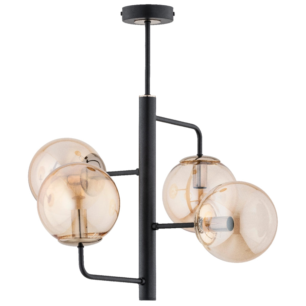 Lampadario moderno nero sfere vetro ambra 4xE14 Alfa