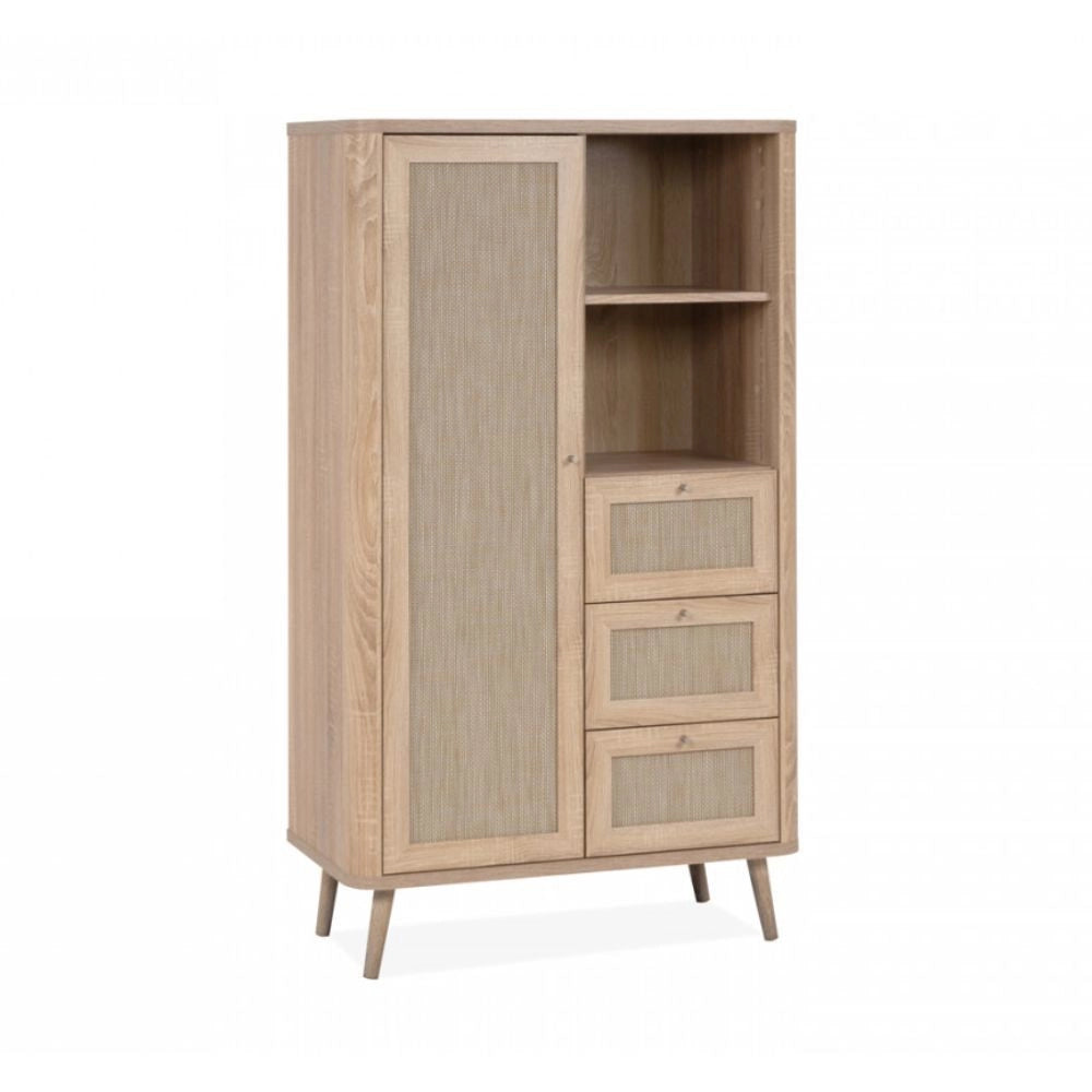 Credenza 3 cassetti e anta effetto rafia KUTA53 colore rovere sonoma