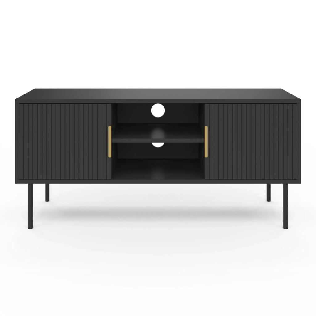 IDMarket - Porta TV MARCEL da 110 cm con 2 ante a doghe in legno nero