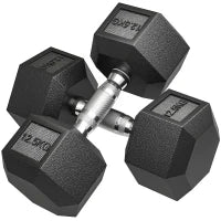 Set di 2 Manubri Esagonali da 2 x 12,5 kg in Ferro Rivestiti in Gomma, Nero