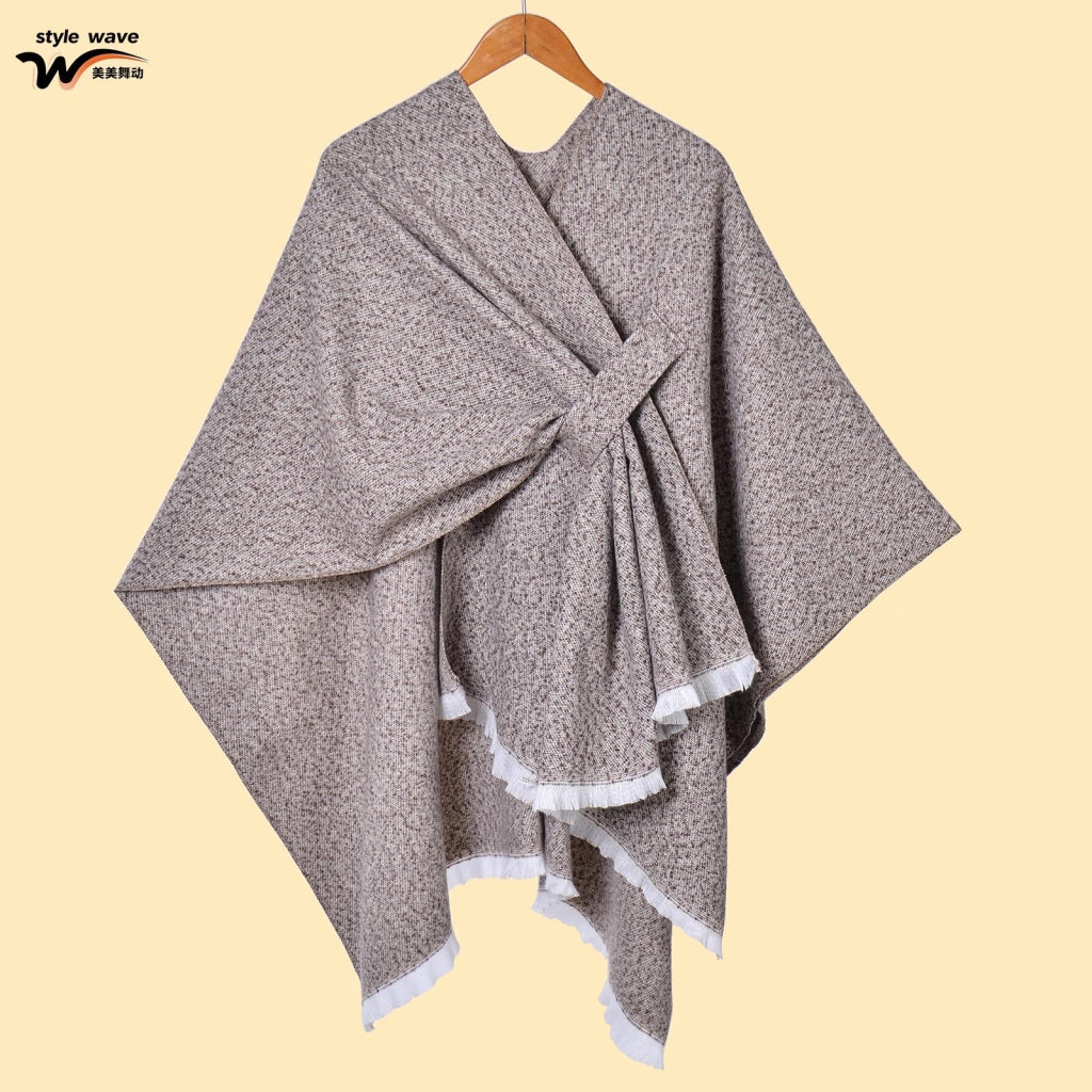 Sciarpa da donna, elegante mantello con cintura diagonale monocromatica