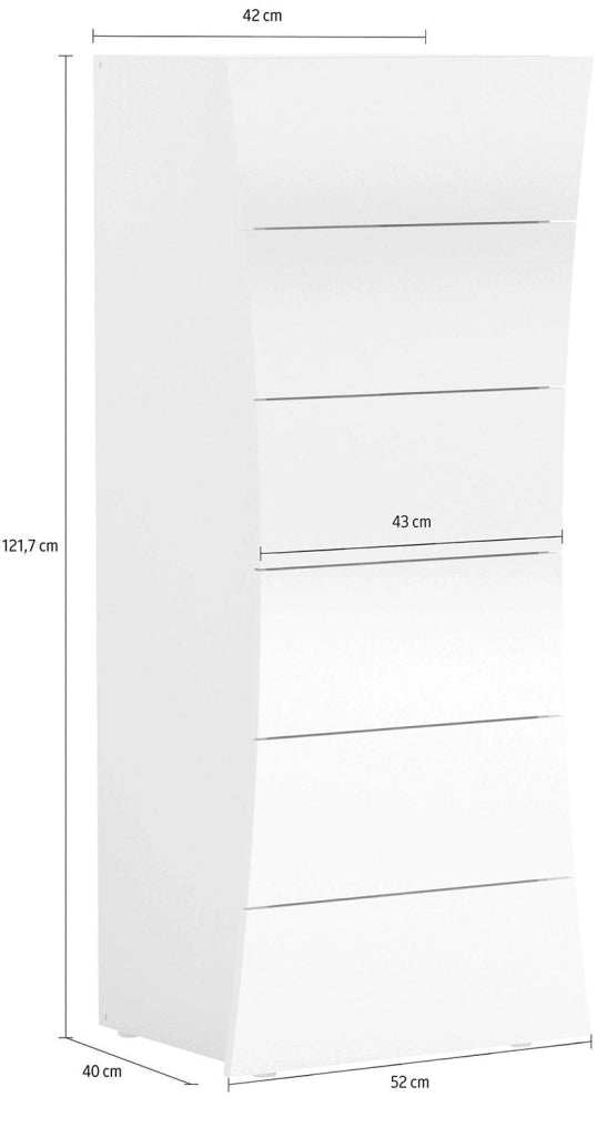 Mobile Cassettiera 6 Cassetti Settimino 52x40x121,7 cm Arco Bianco Lucido
