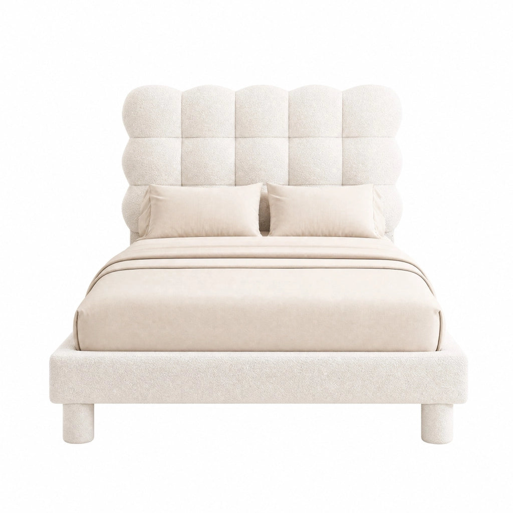 Letto singolo imbottito 90x200 cm con testiera regolabile in tessuto peluche; bianco