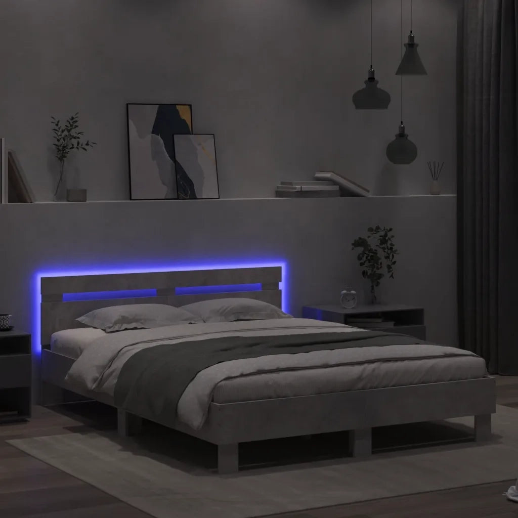 Giroletto con Testiera e LED Grigio Cemento 140x190 cm 3207563