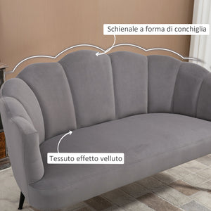 Divano 2 Posti con Gambe in Metallo 132x66x80 cm in Tessuto Vellutato Grigio