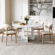 Tavolo da pranzo rotondo con 4 sedie per 4-6 persone piano in MDF effetto marmo bianco per sala da pranzo e soggiorno