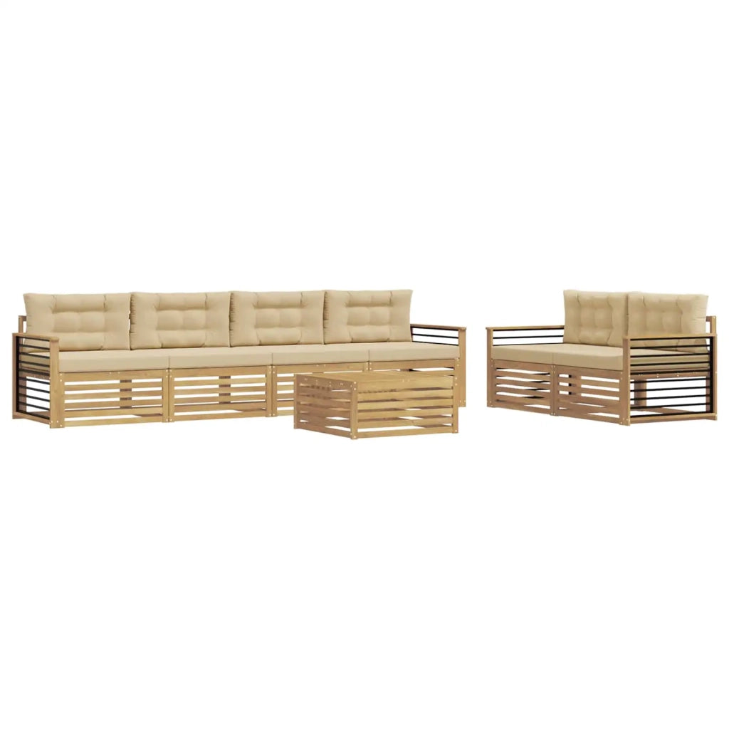 Set di divani da esterno 7 pz Bianco e Beige Poliestere 3390098