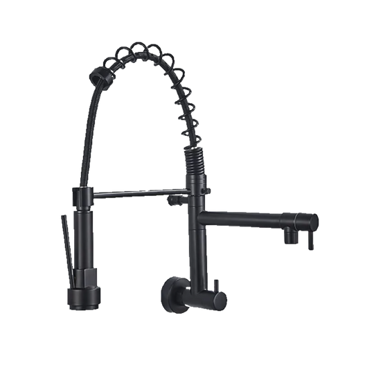 Björn | gastronomia rubinetto monoforo a parete per acqua fredda nero|rubinetto cucina professionale acciaio inox due docce|doppio lavello ristorante