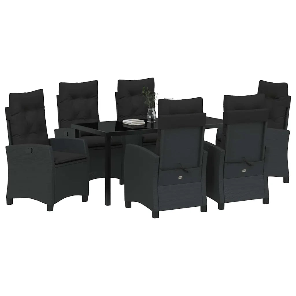 Set da Pranzo per Giardino con cuscino 7 pcs Nero polyrattan 3380376