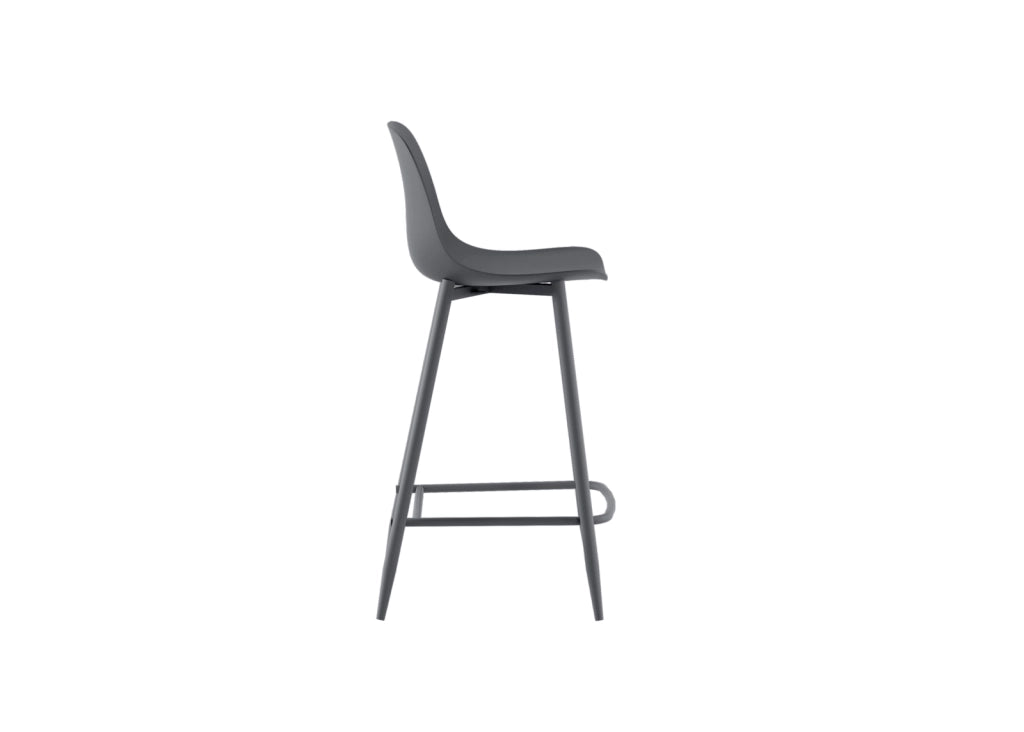 Sgabello Frida in Polipropilene Grigio Scuro con Gambe in Metallo Nero, Design Scandinavo, Seduta Ergonomica - Om/Frida