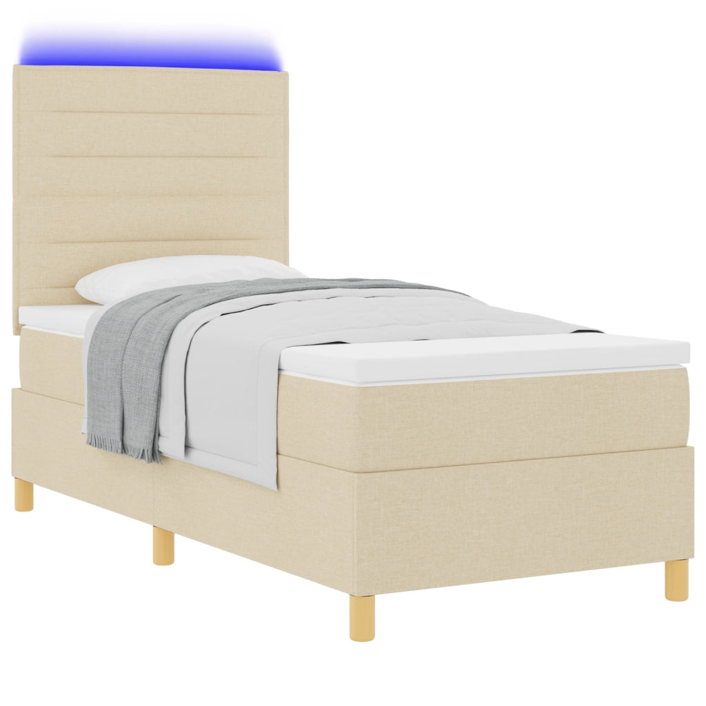 Letto Box Spring con Materasso & LED Panna 100x200 cm Tessuto