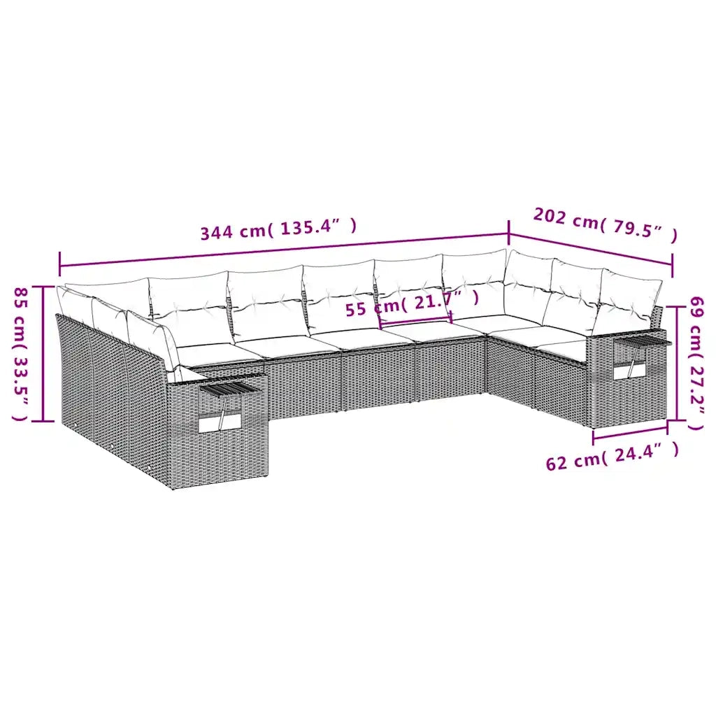 Set Divani da Giardino 10pz con Cuscini in Polyrattan Marrone 3220672