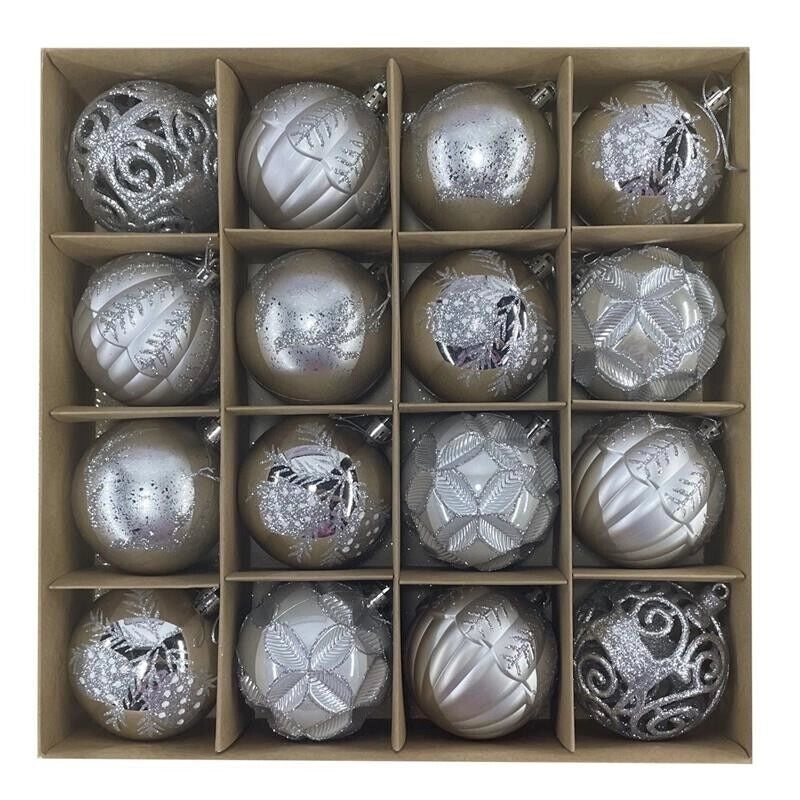 MAURY'S FANTASY BOX CONFEZIONE DA 16 SFERE DA 8 CM IN COLORE SILVER E BIANCO
