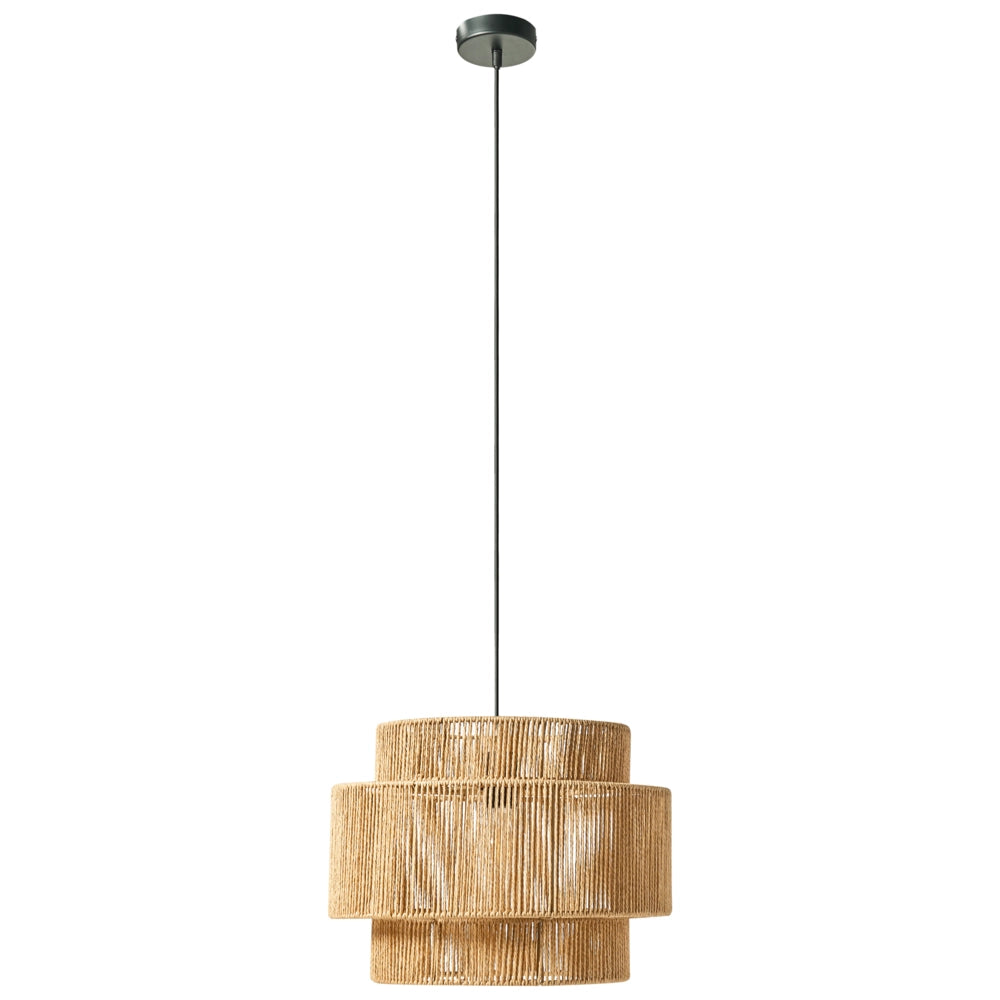 Lampada a sospensione Corda di carta naturale Base nera opaca Sala da pranzo Soggiorno Stile Boho