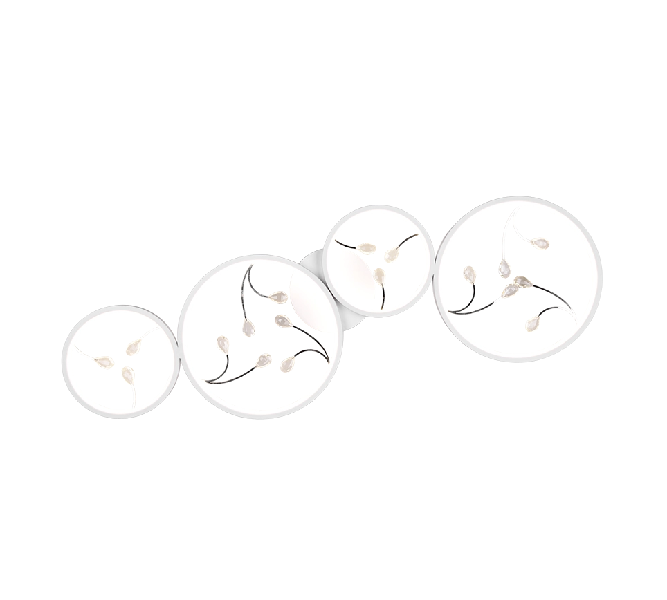 Plafoniera LED 4 cerchi con decori, matallo, bianco, L 96 cm, Groovy