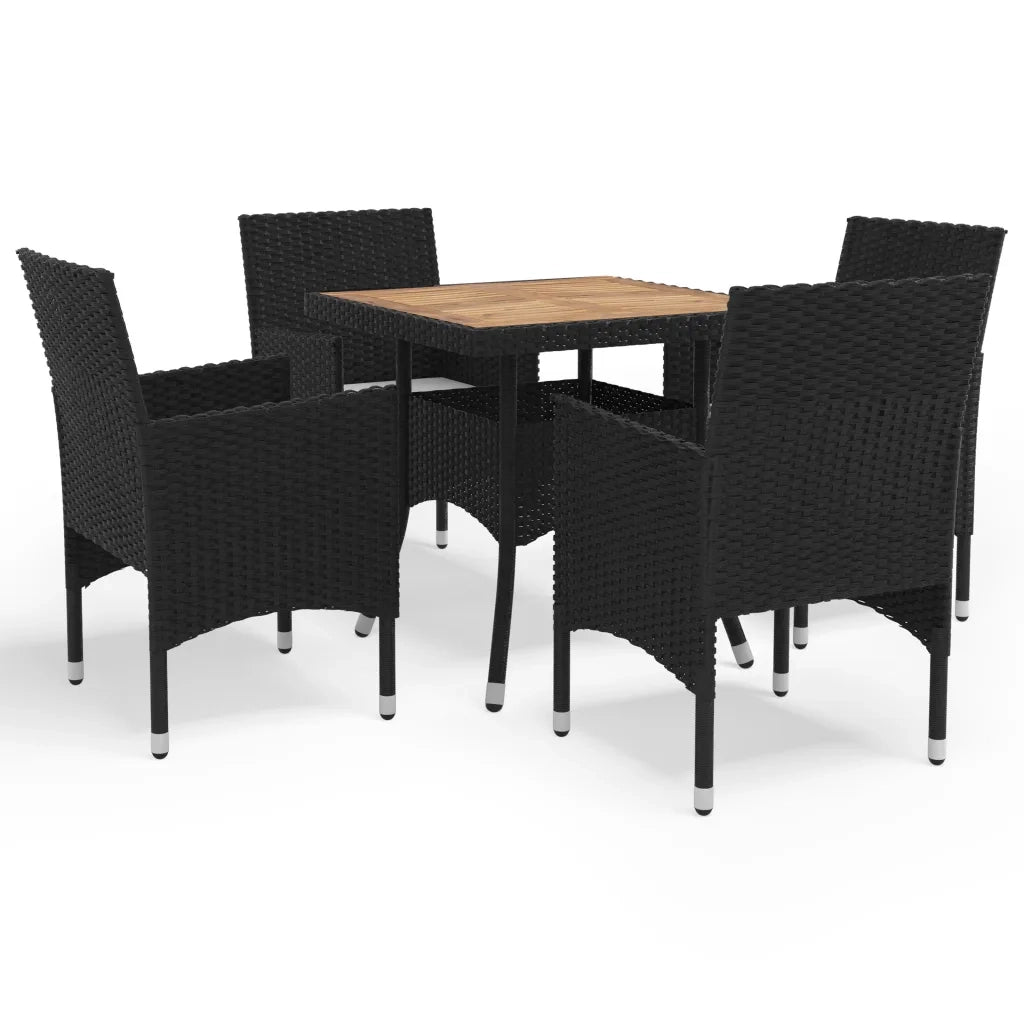 Set Mobili da Pranzo da Giardino 5 pz Nero Polyrattan e Acacia cod mxl 42304