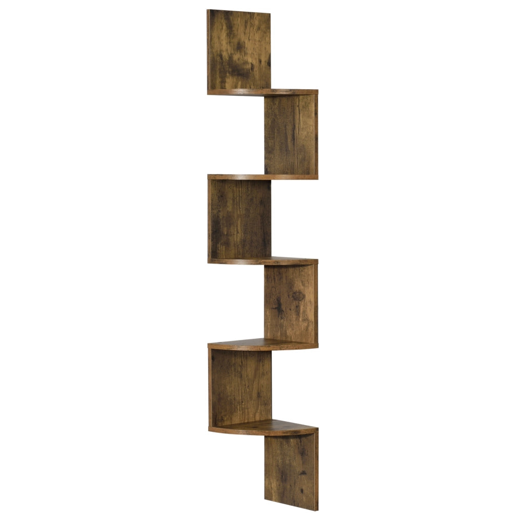 Scaffale Angolare da Parete Lysaker Design Zigzag con 5 Ripiani - Effetto Noce [en.casa]