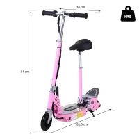 Monopattino Elettrico Pieghevole con Sella, 2 Ruote e Manubrio Regolabile, Bambini 7-12 Anni, 75x37x98cm, Rosa